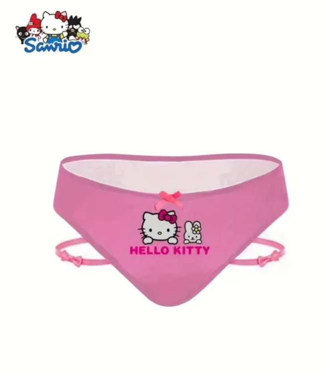 Sanrio Hello Kitty Cute Cat Print Thin Strap Brief Panty with Leg Ring Bow XL
