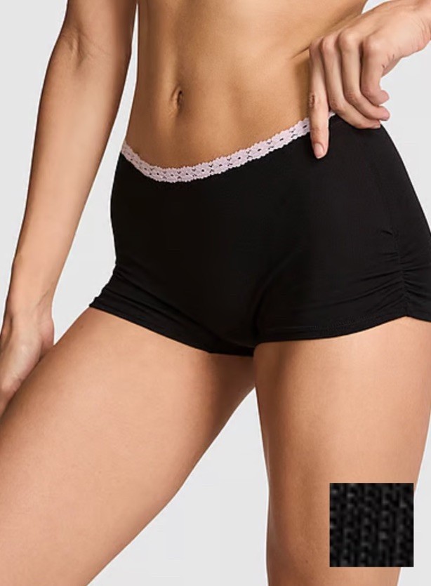 Victoria’s Secret PINK S Cotton Dorm Boyshort Panty Black White Lace