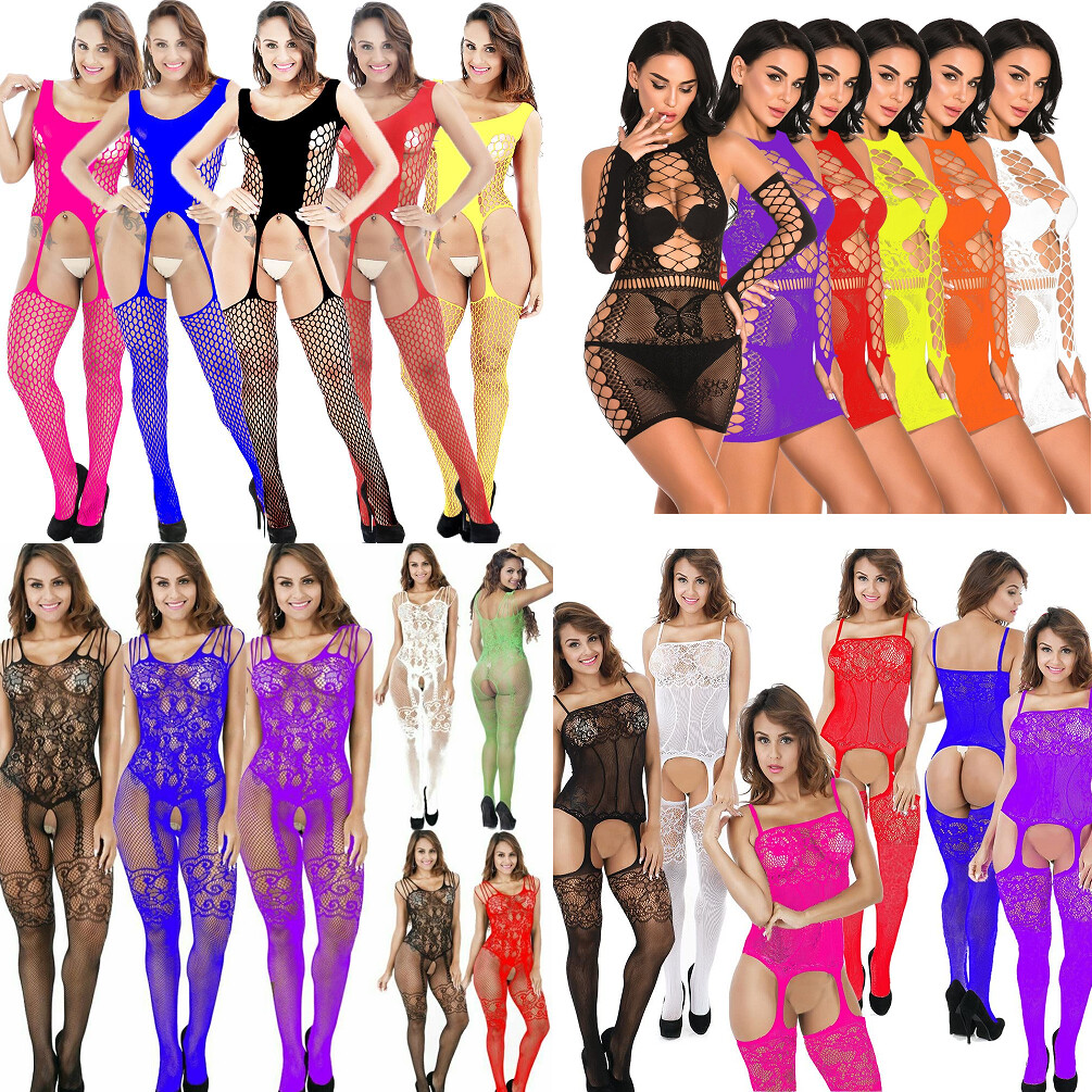 Women Crotchles Sexy Lingerie Fishnet lencería para mujer Baby Doll Bodysuit USA