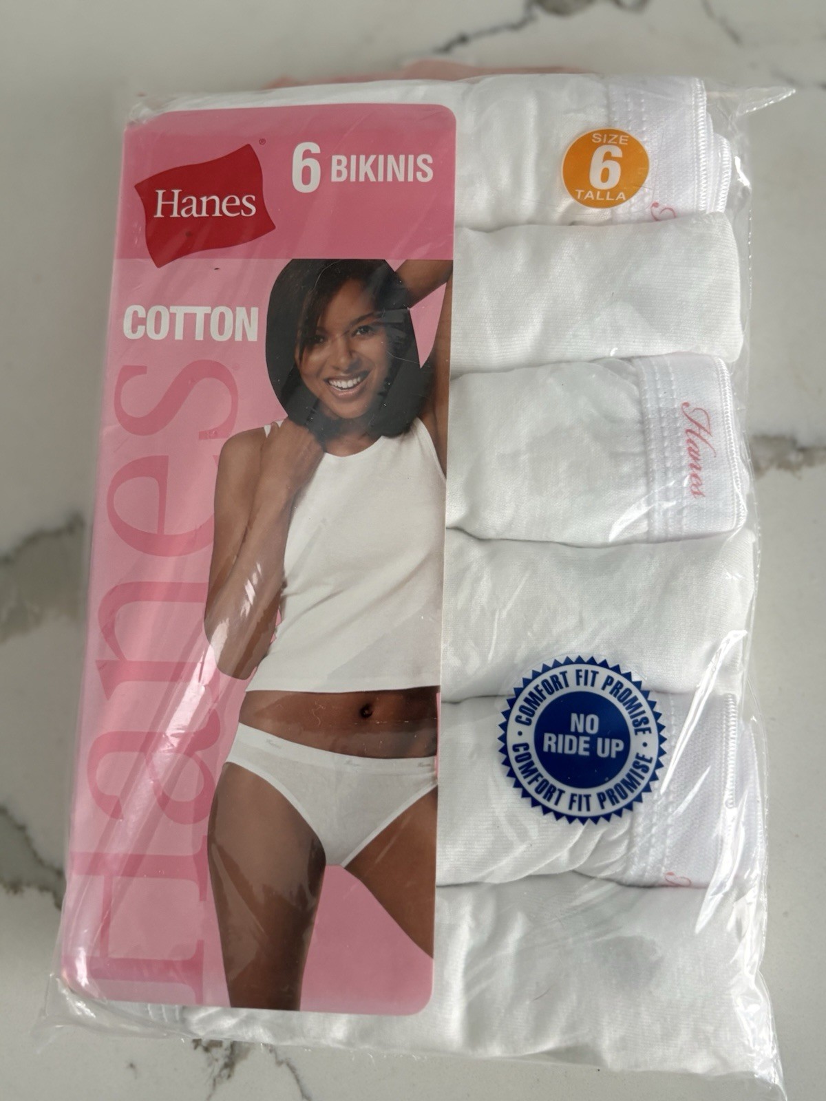 Hanes Cotton Bikinis Underwear ~ White~ 6 Pack Size 6 ~ NIP!