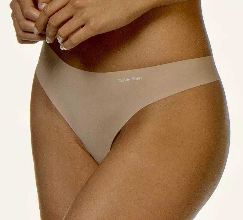 CALVIN KLEIN LOGO Invisibles Nude Thong Panty Underwear Womens LARGE 3428 $15.00