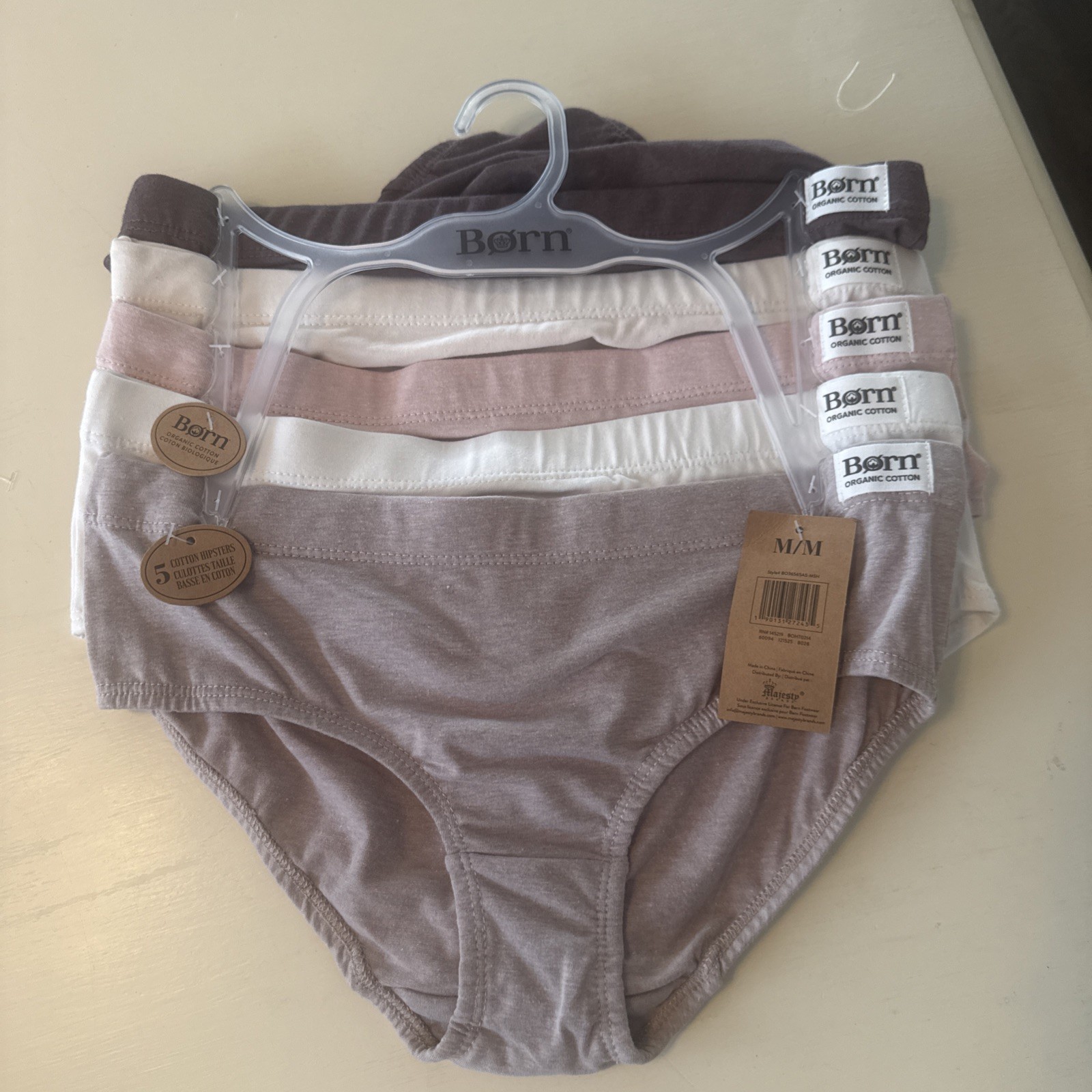 Born ~ Womens Cotton Hipsters Underwear Panties 5 pack Organic Cotton ~ Medium