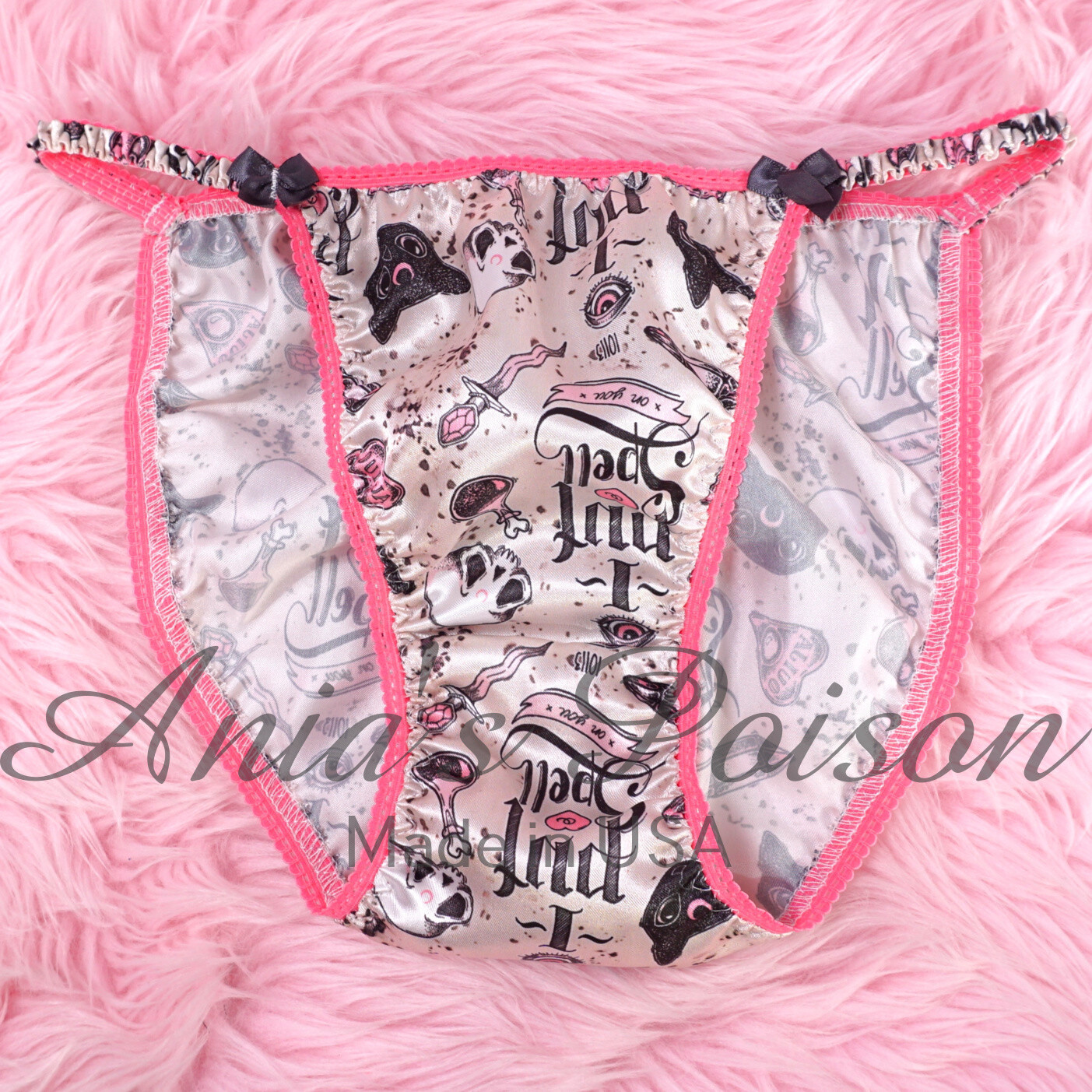 HALLOWEEN Satin Panties Sissy DUCHESS Pink Black Cat Spells ladies string bikini