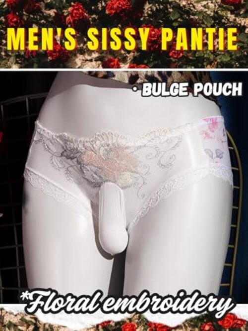 EHSUYAB Mens Sexy Lace Trim Sissy Panties with Pouch, Cross Dresser 30 White