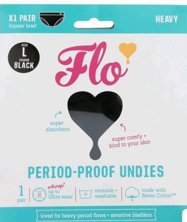 Flo Black Heavy Period Proof Protection Underwear Hipster Brief Undies Panties L