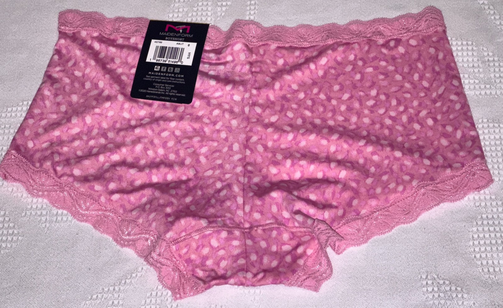 MAIDENFORM Fabulous Fit Classic Lace Trim Pink Boyshort Panty Women S 5 M 6 XL 8