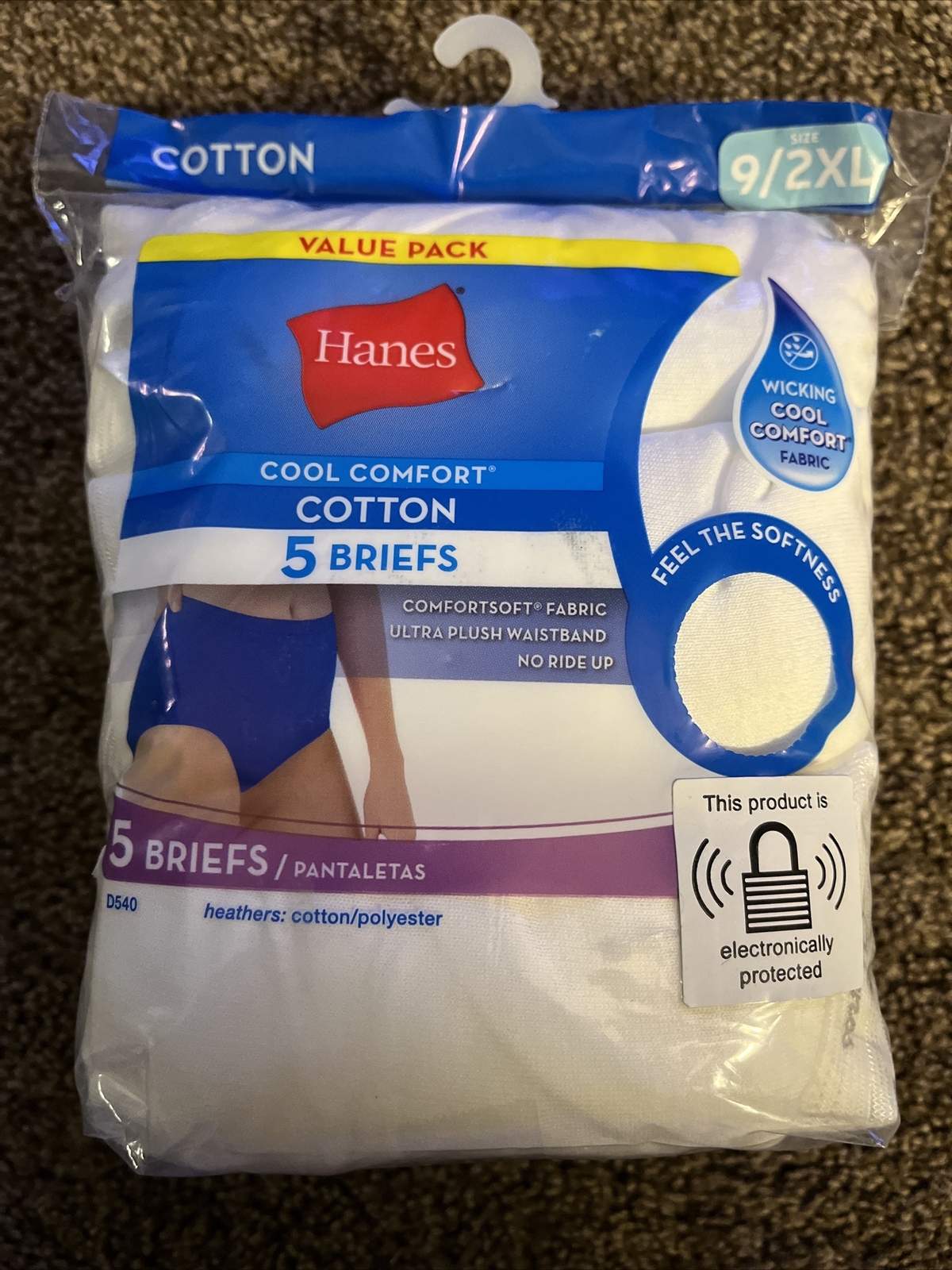 Hanes Tagless 5 Pair Cotton Briefs 9/2XL Cool Comfort Soft No Ride Up Wicking