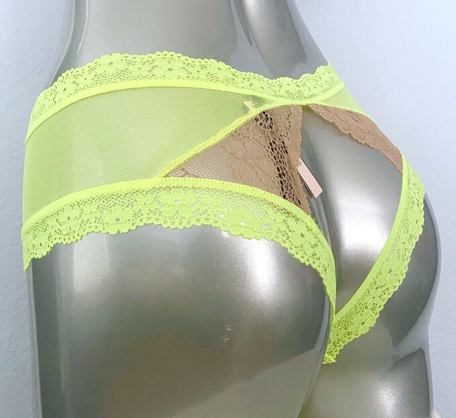 Victoria’s Secret Nwt Neon Yellow Cut Out Open Back Sexy Cheeky Panty Small S