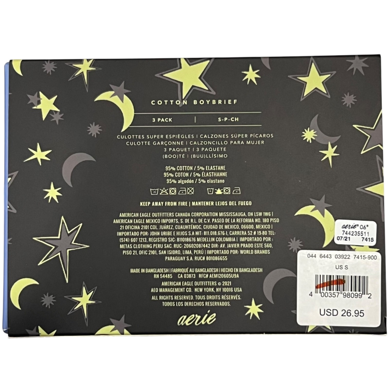 NWT AERIE 3 pack Boybrief Sz XXS-XS-S-M Orange Pink Red Ghosts Stars Moons