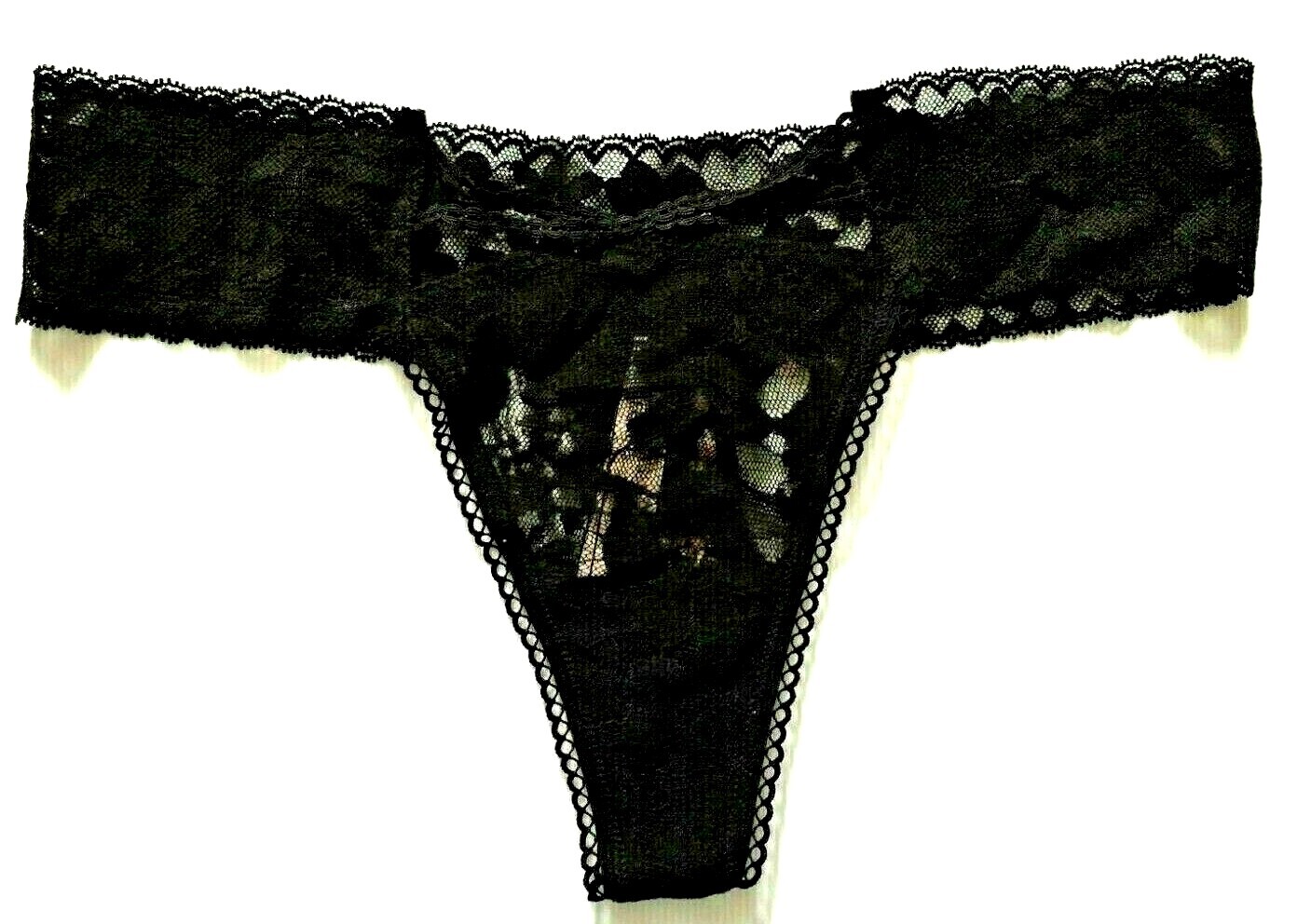 Victorias Secret Sexy Black Floral Lace Lacie Thong Panty Size S Sheer Soft NWT
