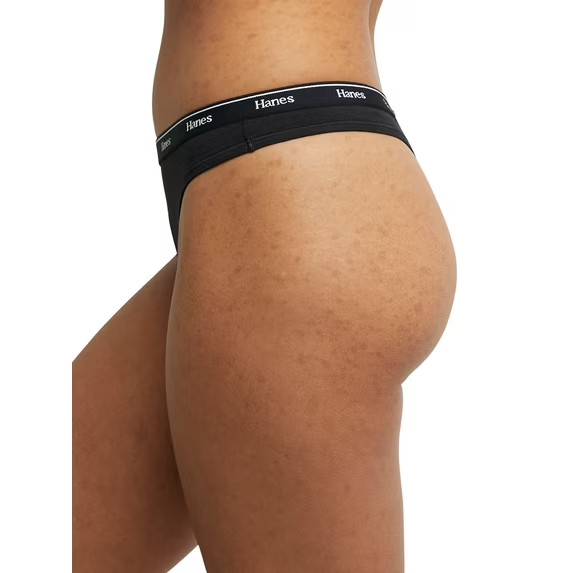 Women’s Cotton Stretch Thong Underwear 6-Pack, Breathable No Show Fit