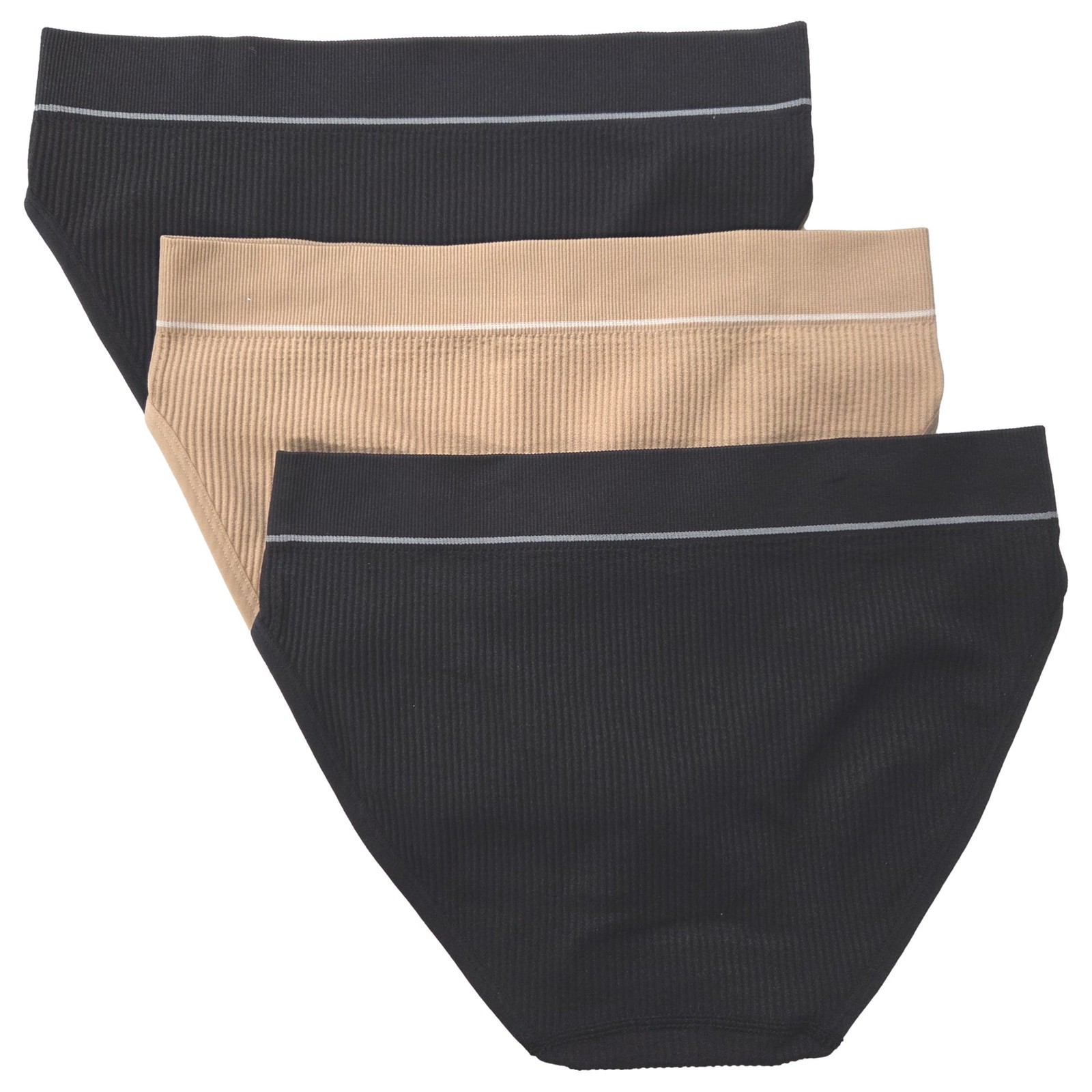Hanes Womens Black & Beige Ribbed Brief Cut Panties Briefs Underwear