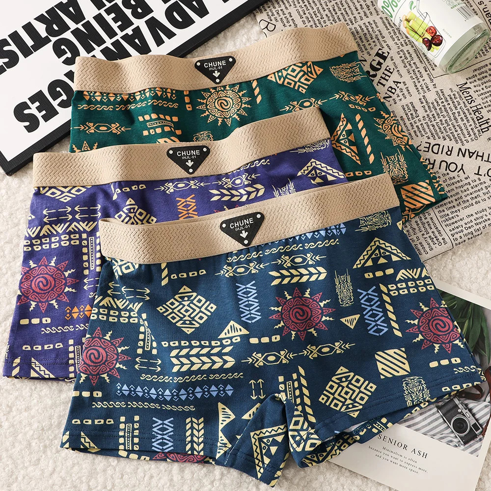 3PCS Cotton Women’s Panties Vintage Print High Waist Breathable Soft Underw