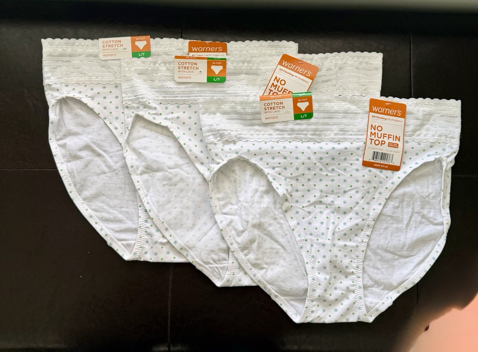 Warner’s Hi-Cut PantiesUnderwear~Lace Top~ (3-Pack)~Women’s Sz 7~New With Tags