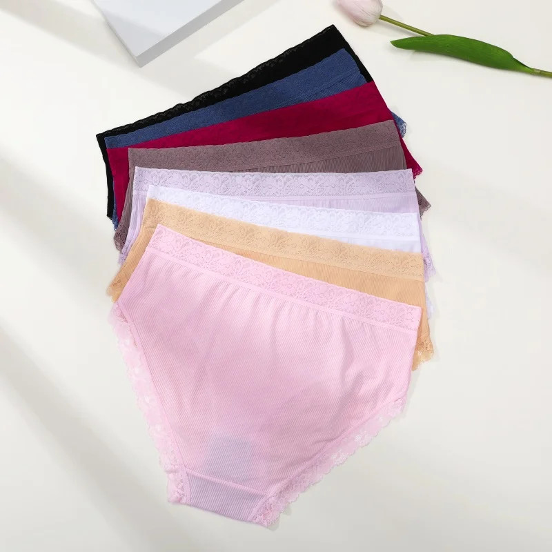 Lace Panties Mid Rise Womens Plus Size Panty Soft Stretch Underwear 4 Pcs