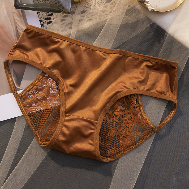 4PCS/LOT Sexy Womens Satin Panties Briefs Cheeky Sheer Lace Underwear Lingeries