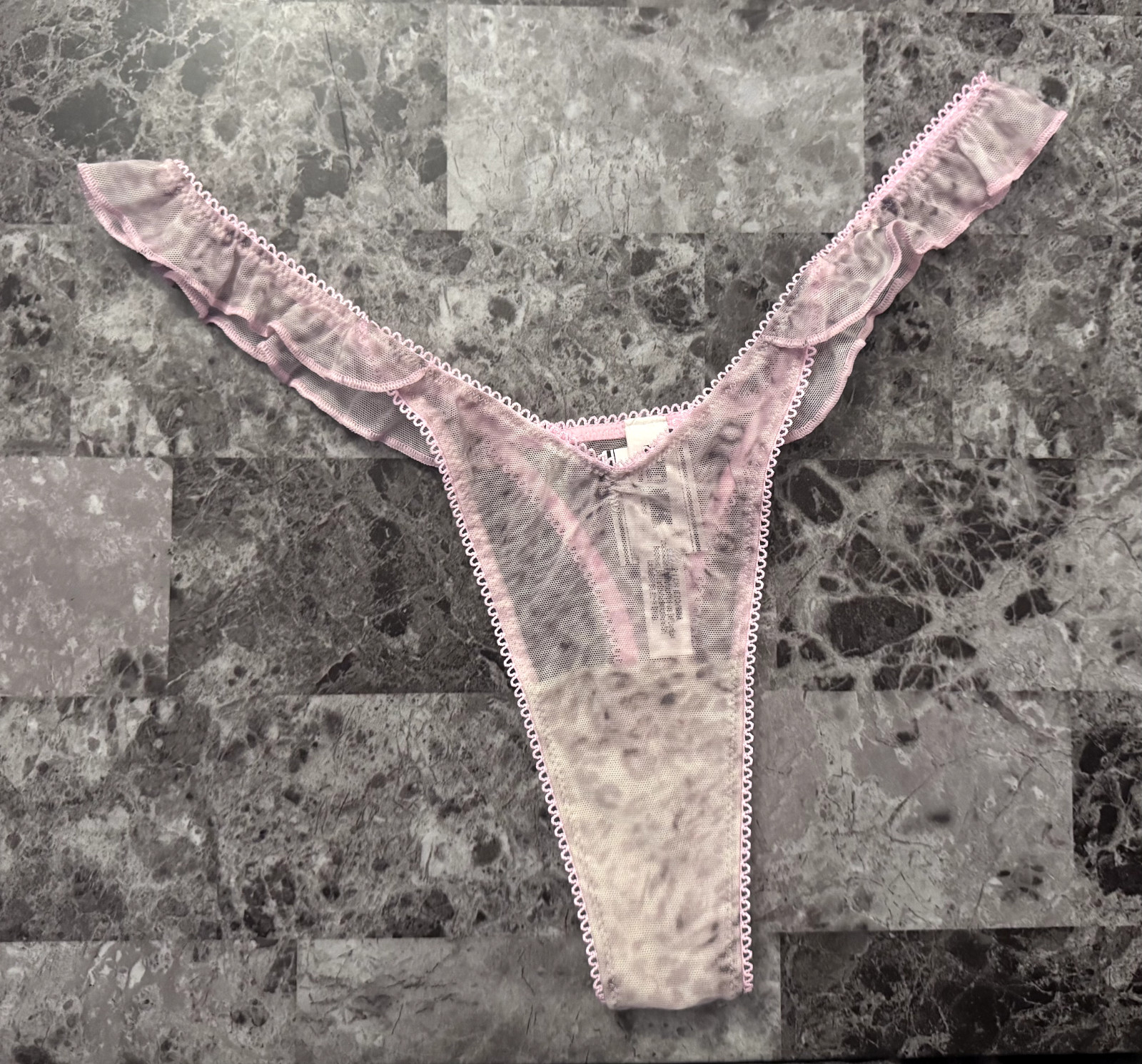 NWT VICTORIA’S SECRET PINK LEOPARD CHEETAH MESH FLUTTER RUFFLE THONG PANTIES