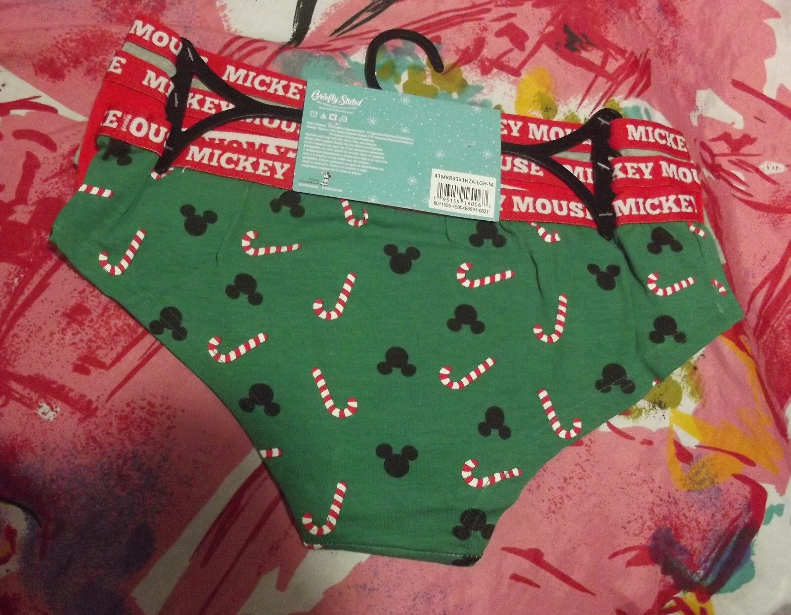 3 DISNEY BRIEFLY STATED 43MK839X1HZA LGH MICKEY MOUSE COTTON HIPSTER PANTIES L