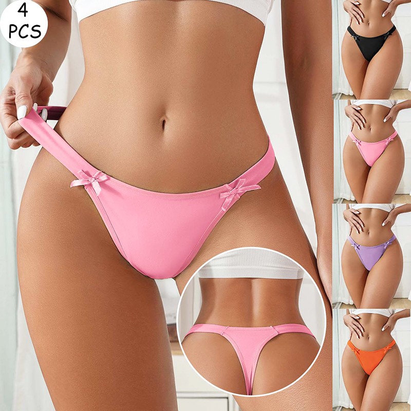 4 Pack Lot Sexy Womens Thongs Panties Briefs Sexy Bow Underwear Lingerie Bikinis