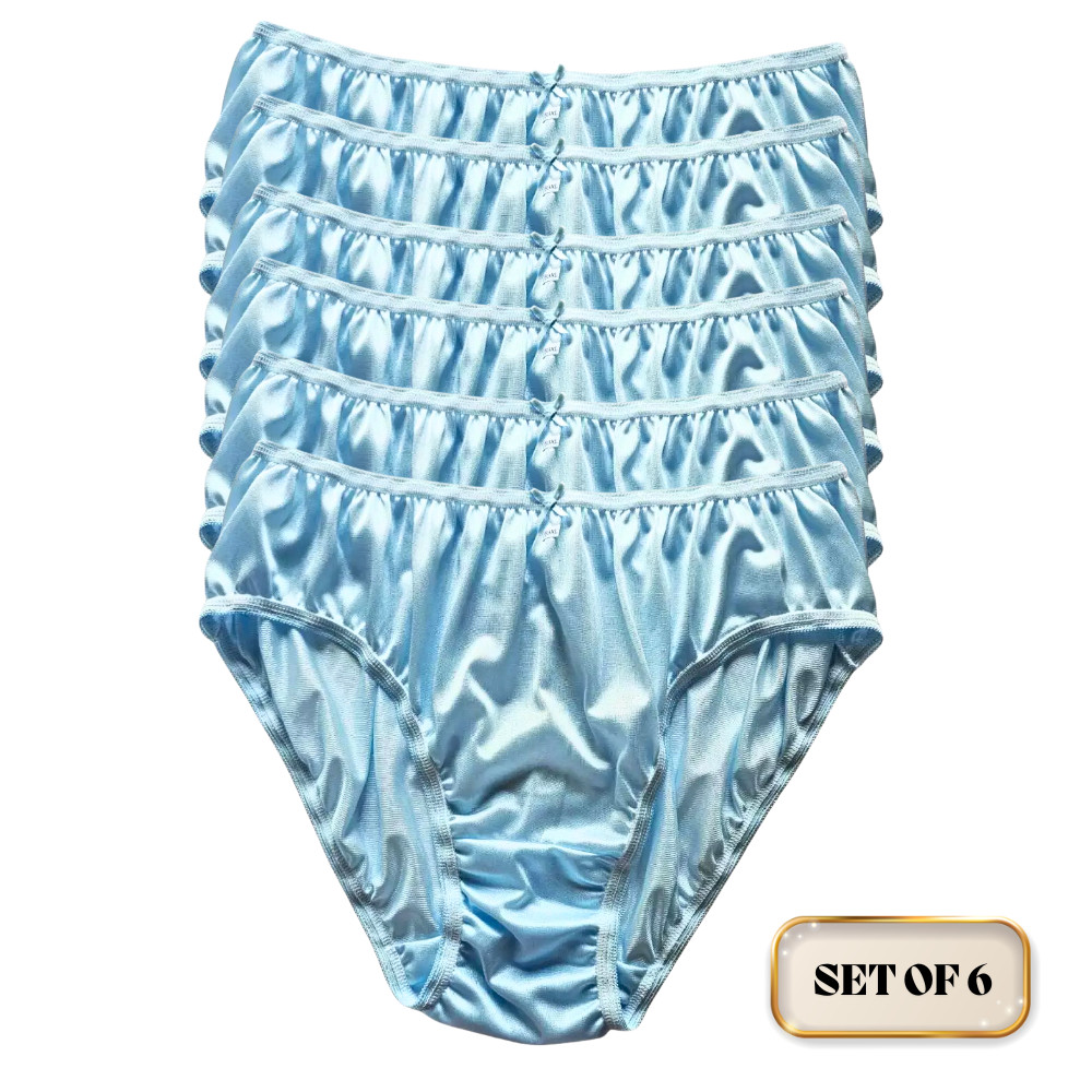 Set of 6 Bikini Panties 3XL Nylon Soft Stretch Unisex Blue Waist 34-44″ Silky