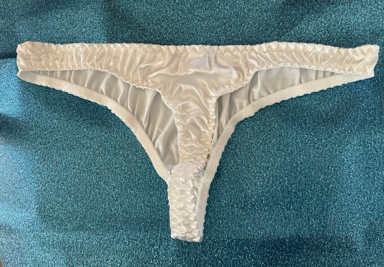 Vtg Early 2000 Style Pure White Silky Satin Thong Panties Sz S