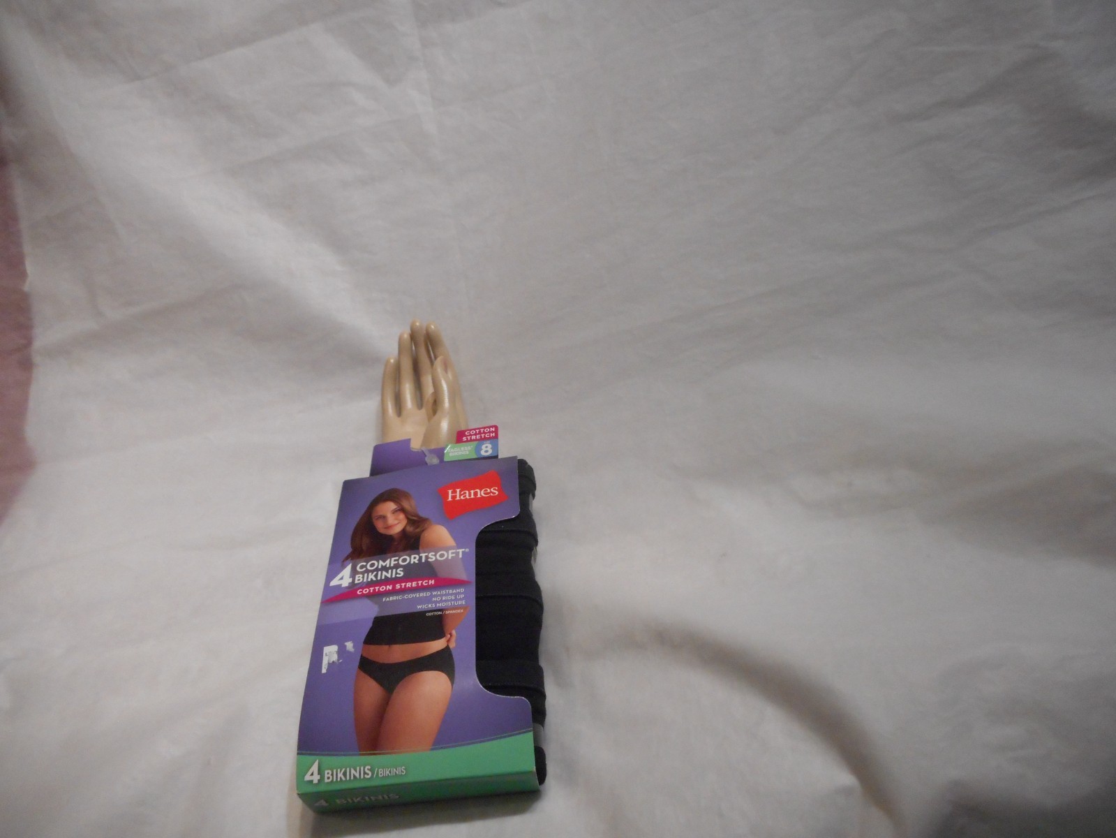 Hanes 4 Pk Comfortsoft Black Bikini Cottion Stretch Panty Size 8 XL