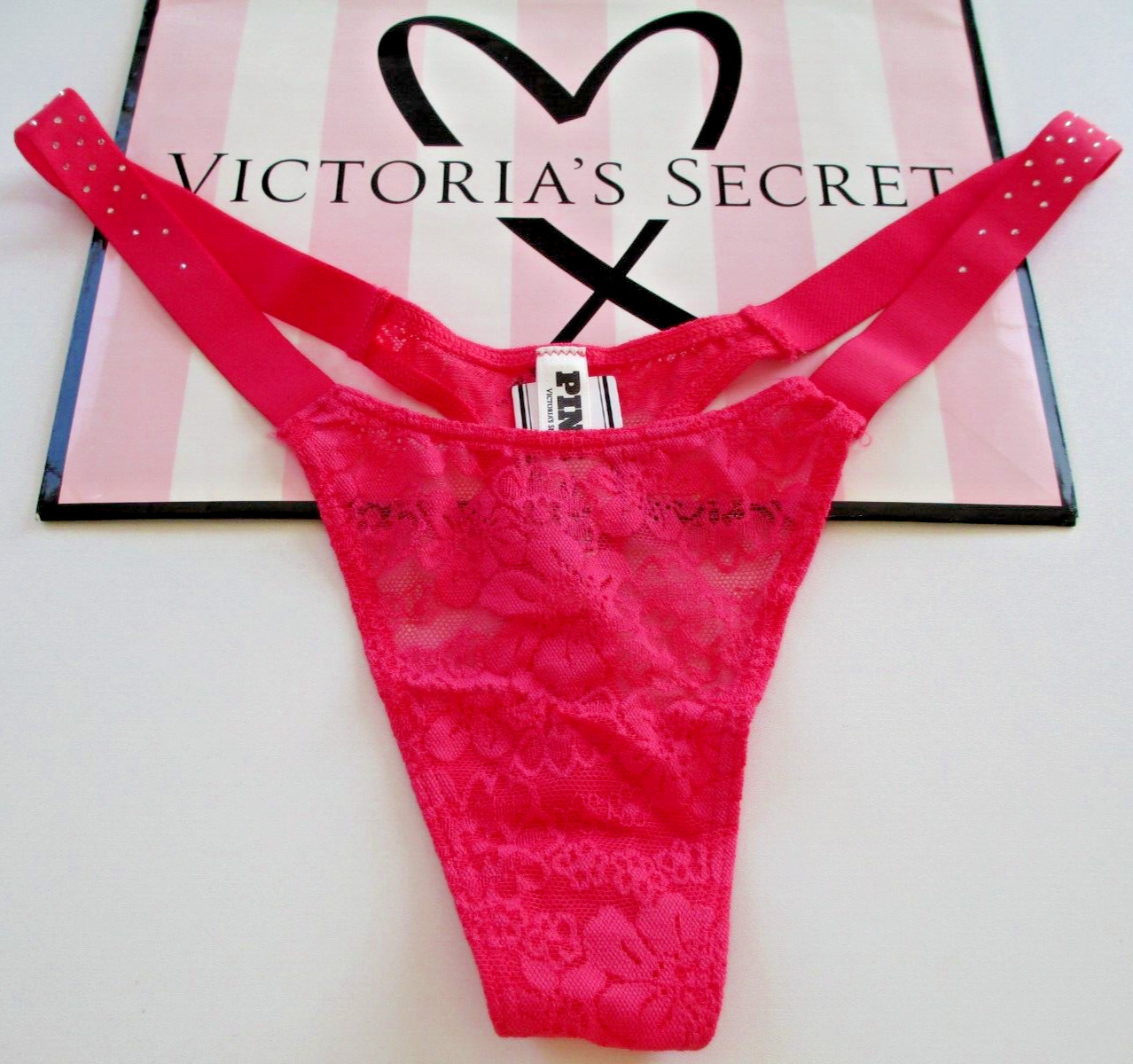 VICTORIA’S SECRET PINK High Leg Micro Lace Thong Panty VS Shine Strap S M L XL