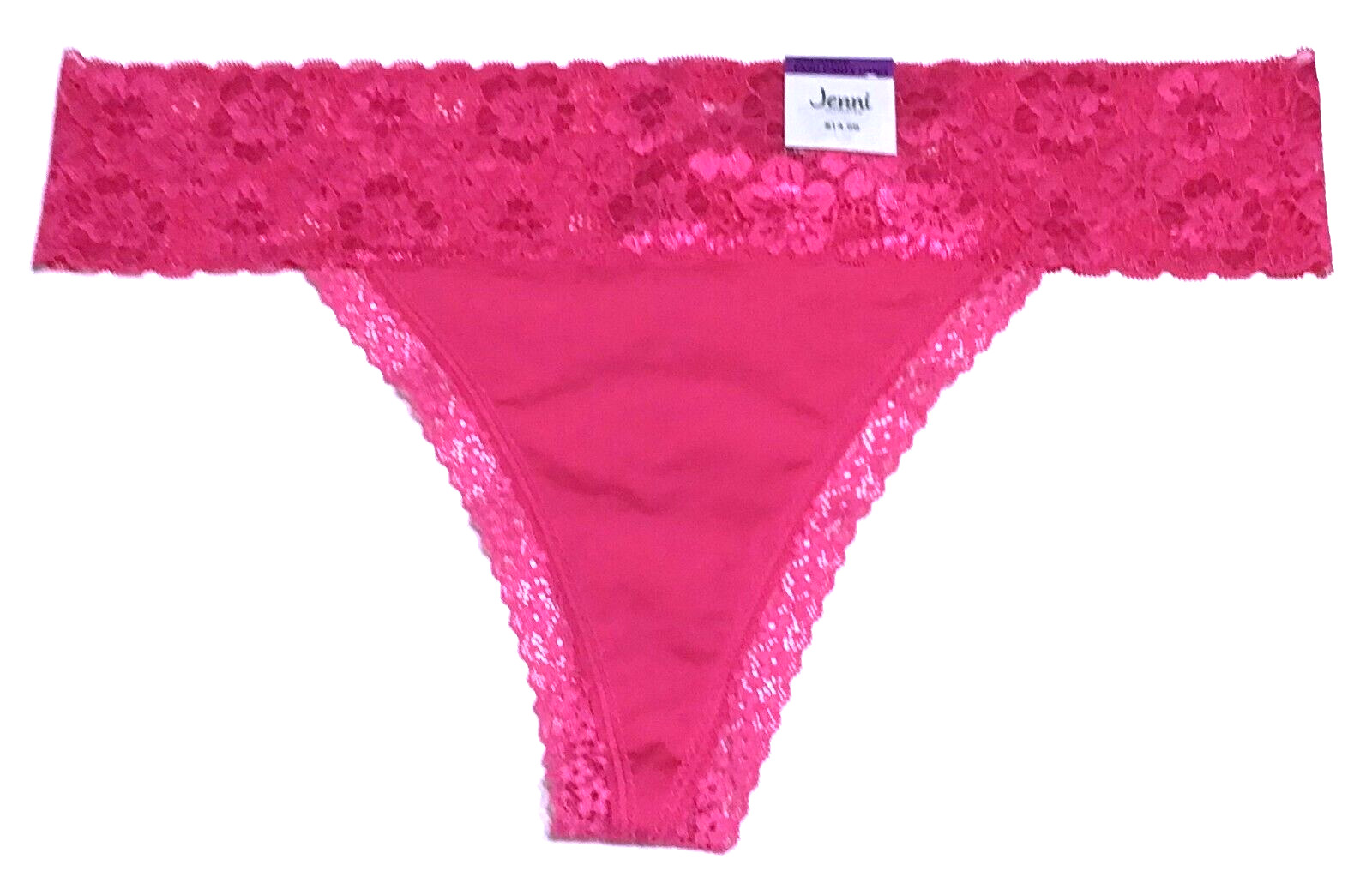 XXL – NWT Jenni pink thong panty, wide lace waistband, $14.99 tag (XX275)