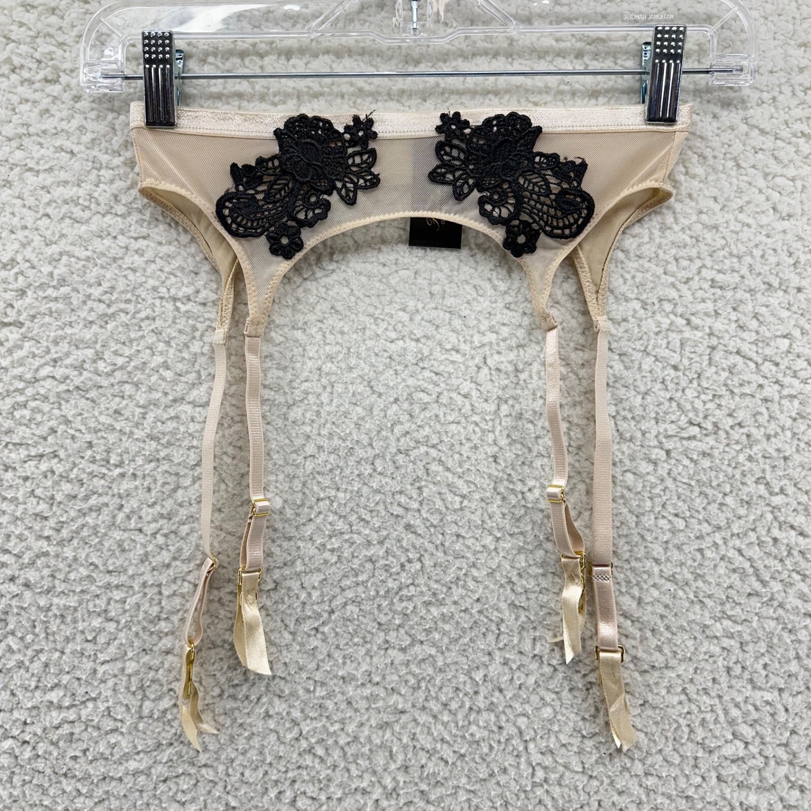 Frederick’s of Hollywood Leonia X11-2246 S Nude Black Lace Garter Belt Stocking