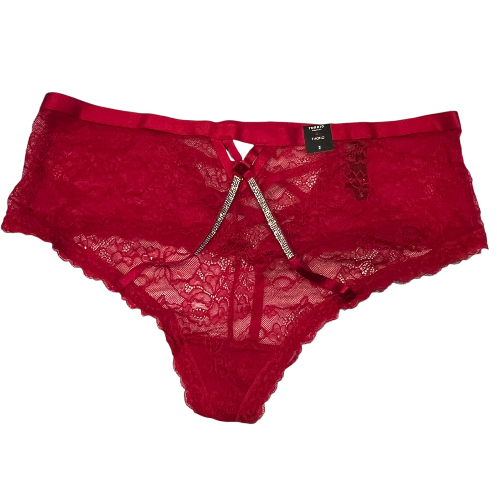 NWT TORRID Thong Pantie Sz 00X-0X-1X-2X-3X-4X Red Lace Bling
