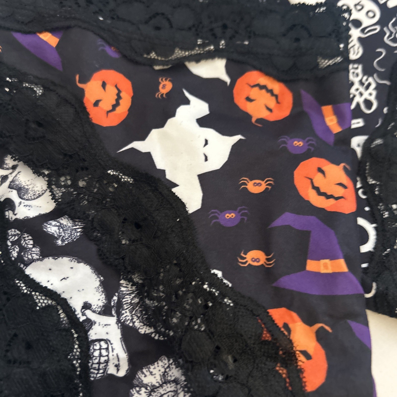 Morvia 3pk lace trim goth Skater Emo Goth panties M Blk & White Purple Skull Plu
