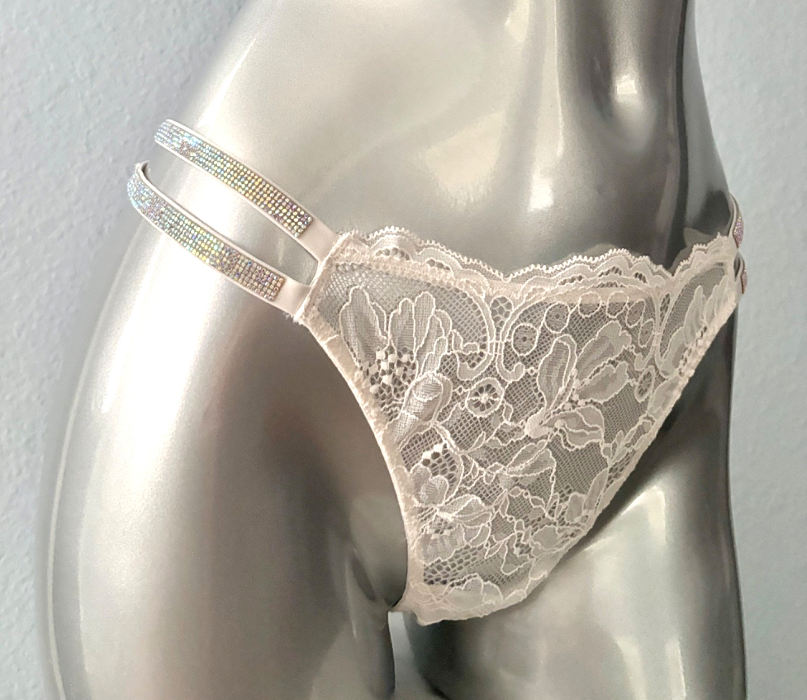 Victoria’s Secret Brazilian Panty Very Sexy Coconut White Lace Shine Strap Nwt