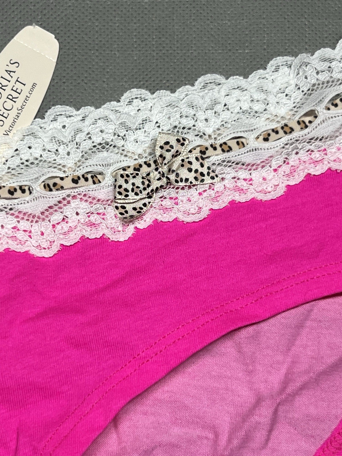 Rare Vintage 2013 Victoria’s Secret Hot Pink Fuchsia Lace Trim Hipster Panty New