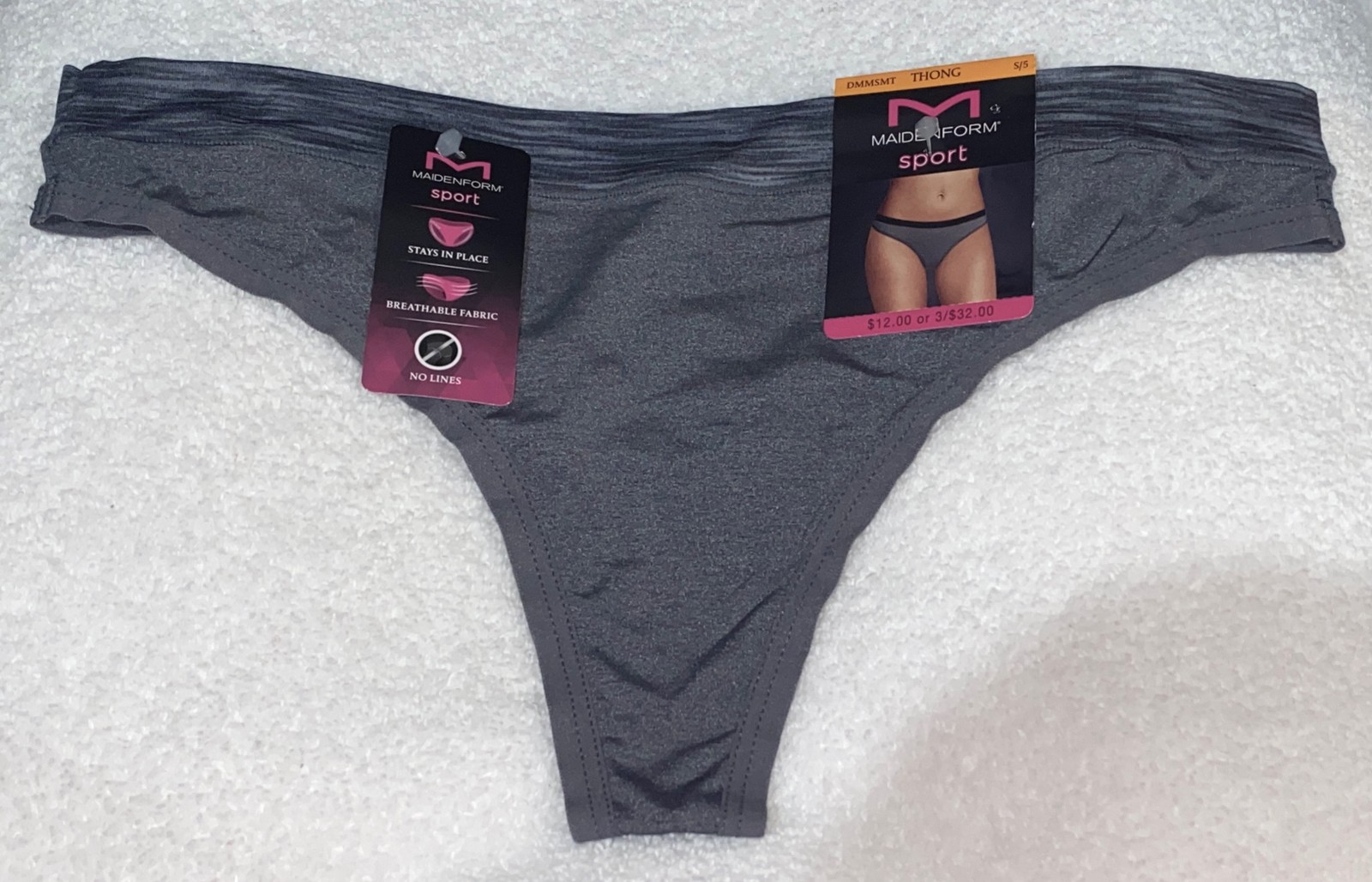 MAIDENFORM Sport Coolest Grey Breathable Thong Panty Womens S 5 M 6 XL 8 2XL 9