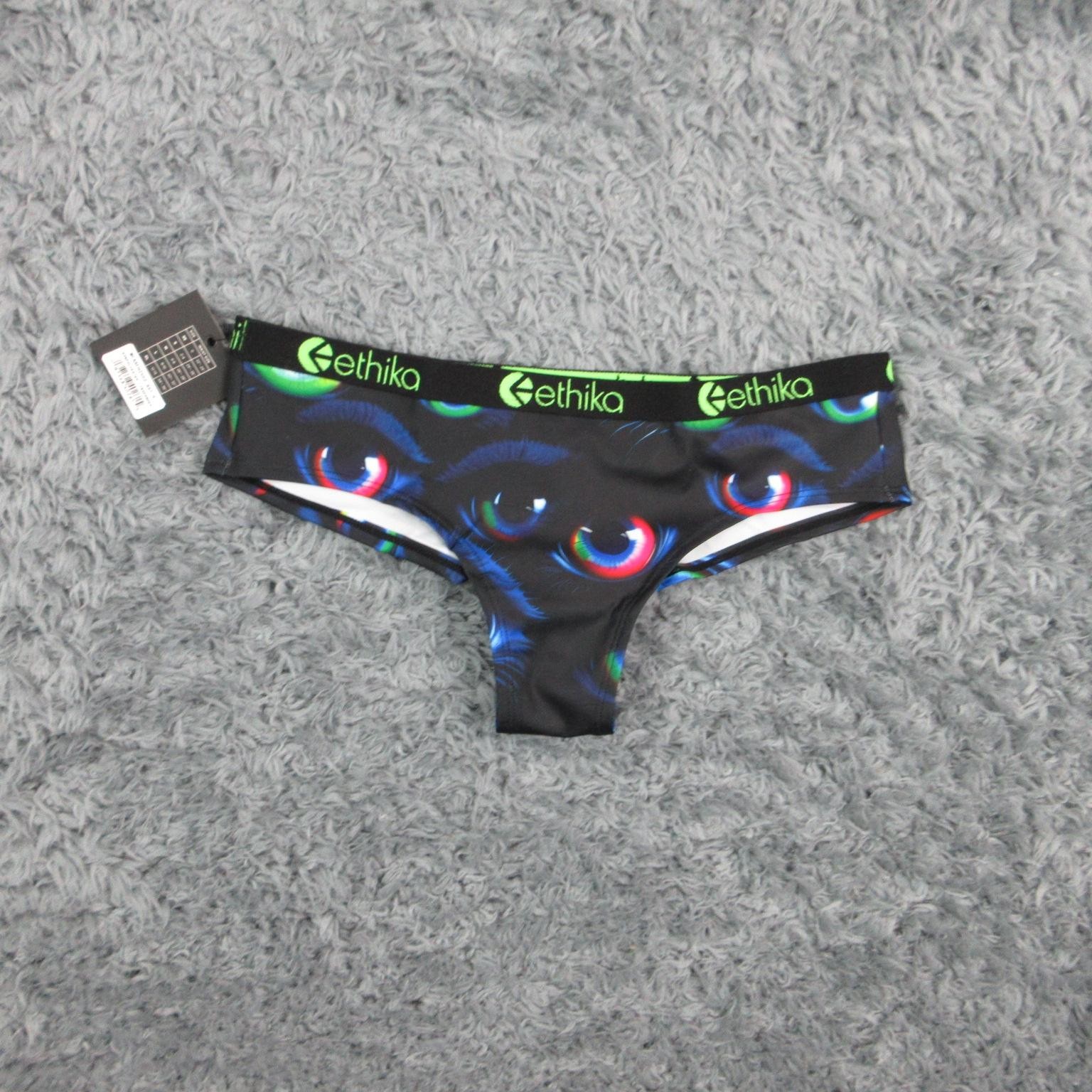 Ethika Cheeky Panties Womens Small Black Geometric Logo Microfiber Stretch NWT