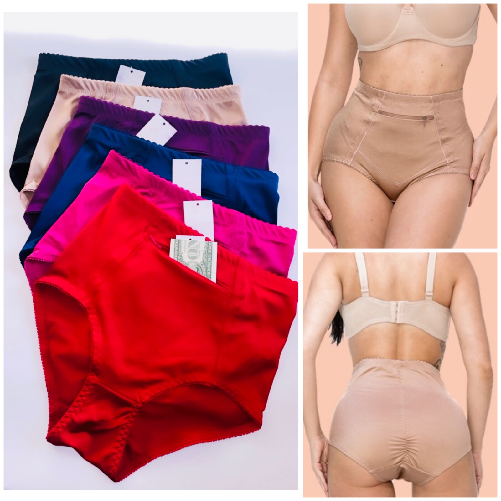 2-6 Pretty Satin Panties Womens Underwear Full Coverage Briefs Pocket travel 02
