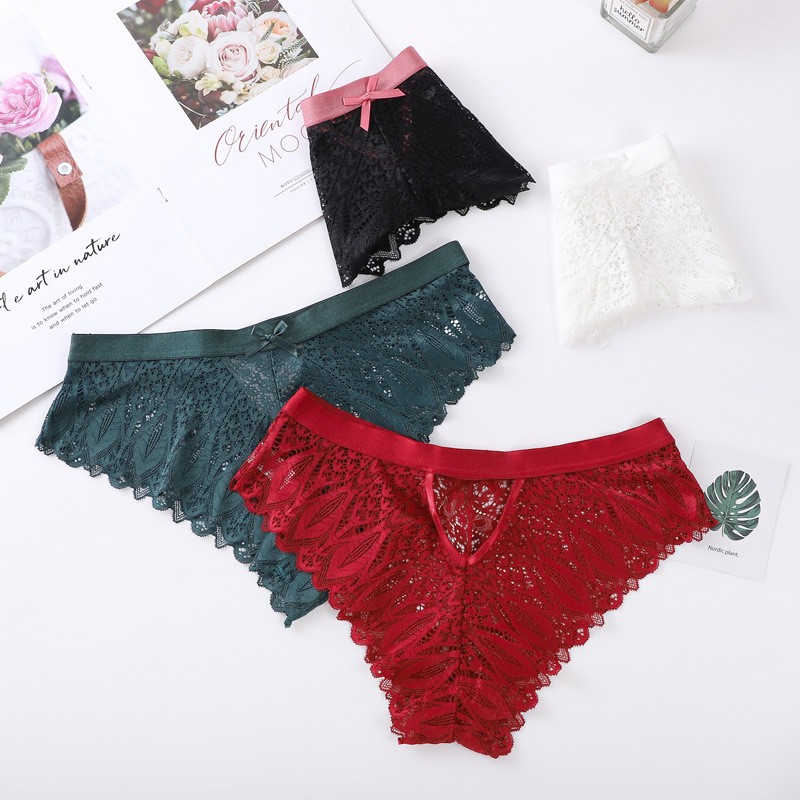 4 Pack Lot Sexy Womens See Through Lace Panties Underwear Lingerie Cheeky Thongs