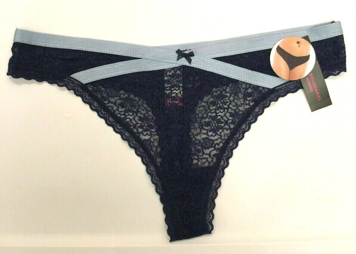 Womens Blue Sexy Lace Thong Panties Size XL Strappy Mock Split Waist Sheer NWT