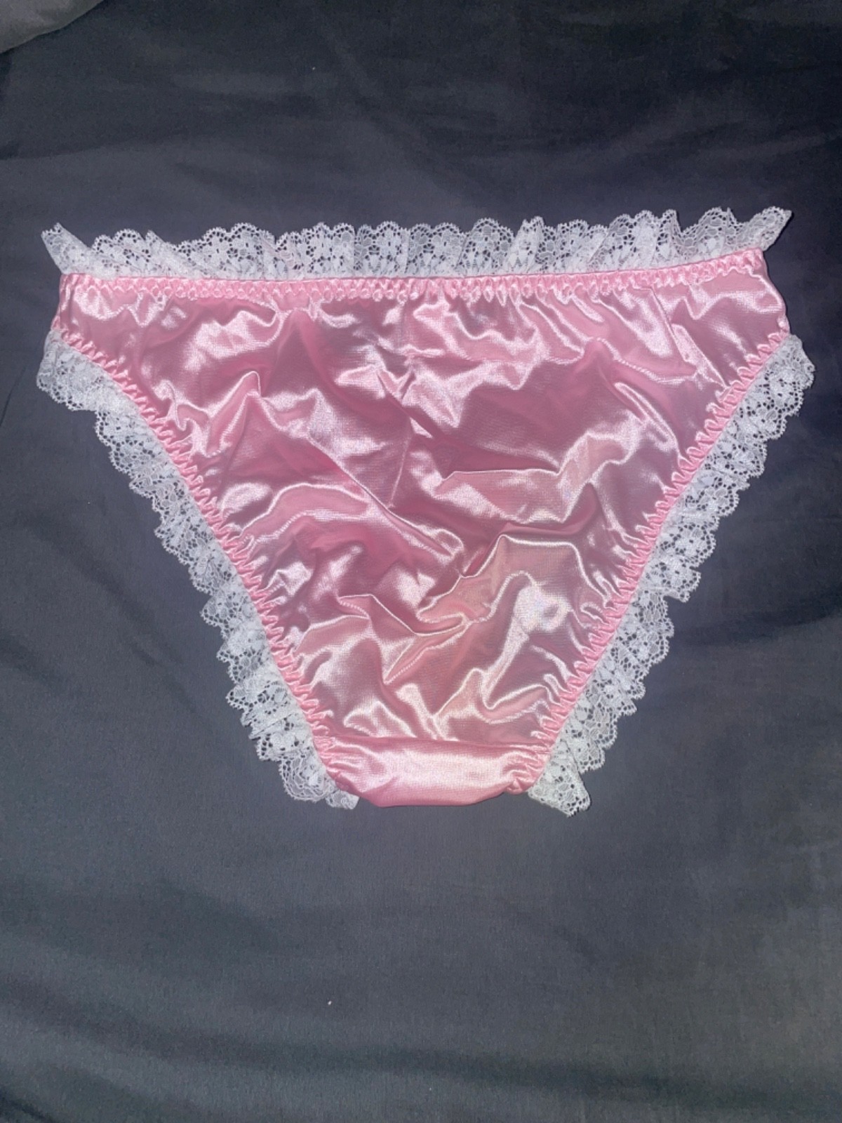 Pink Satin Vintage Style Frilly White Lace Panties Size 6