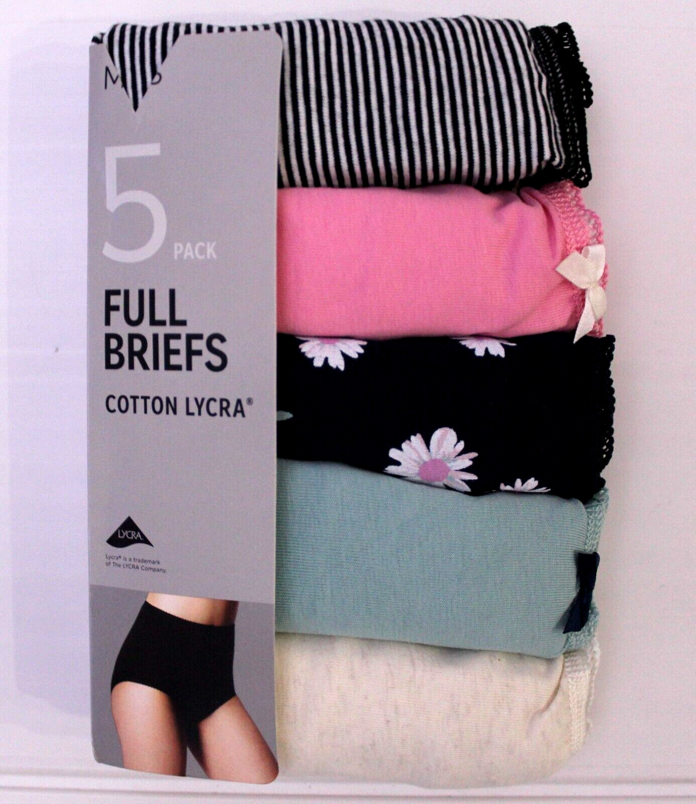 Ex M & S Ladies 5 Pack Cotton Lycra Full Briefs Underwear Knickers Size 10 to 24