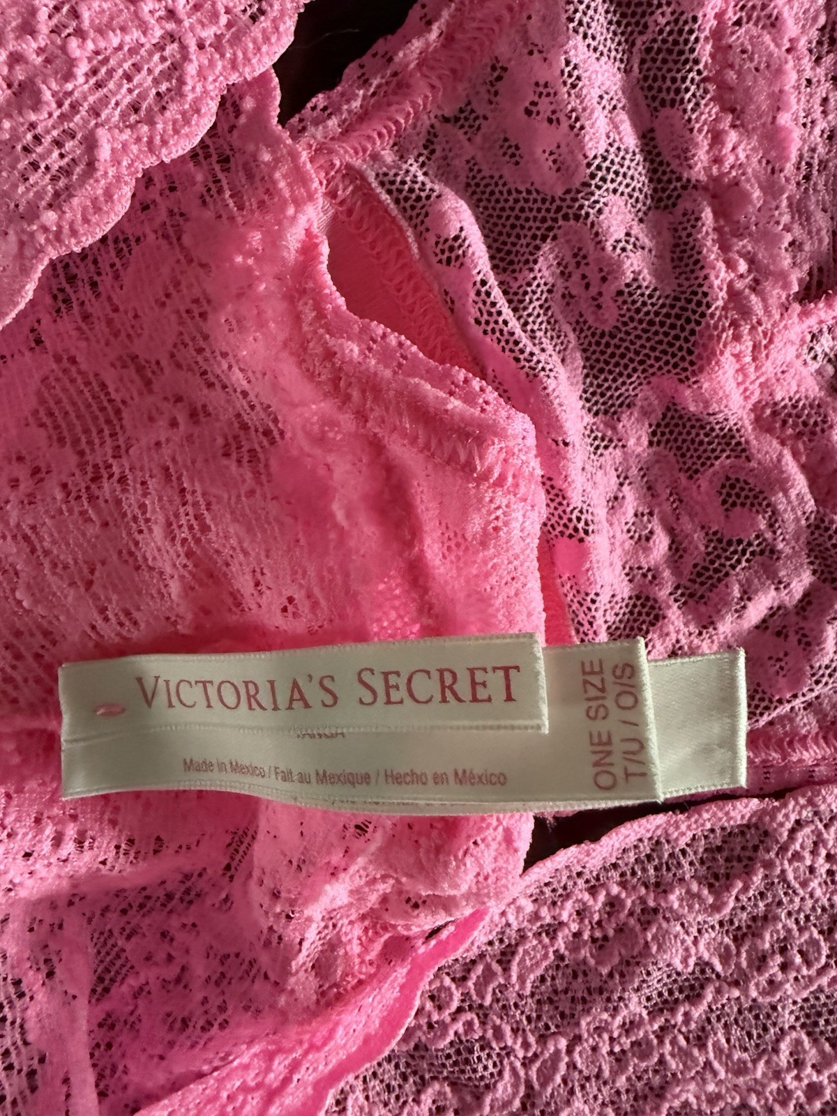Victoria’s Secret Women’s Thong Panties, Bright Pink Lace, One Size Fits All
