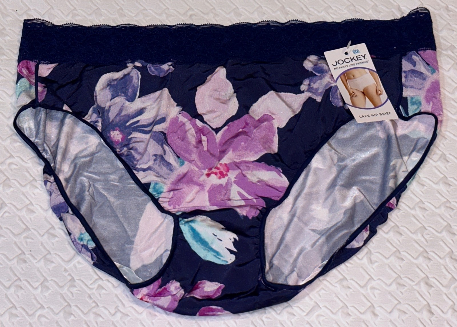JOCKEY No Panty Line Promise Bloom Navy Hip Brief Hipster Panty Womens Sz 3XL 10