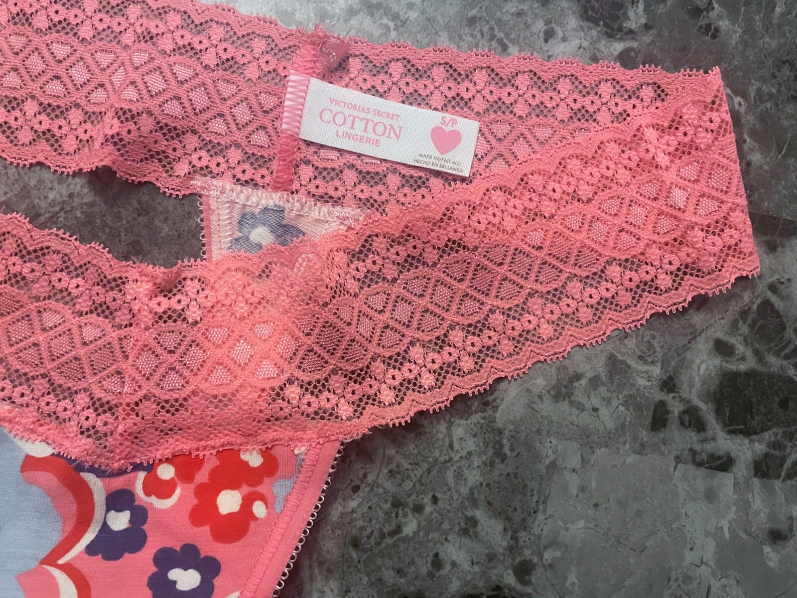 NWOT VICTORIA’S SECRET S PINK BLUE GREEN RETRO FLORAL LACE RARE THONG PANTIES