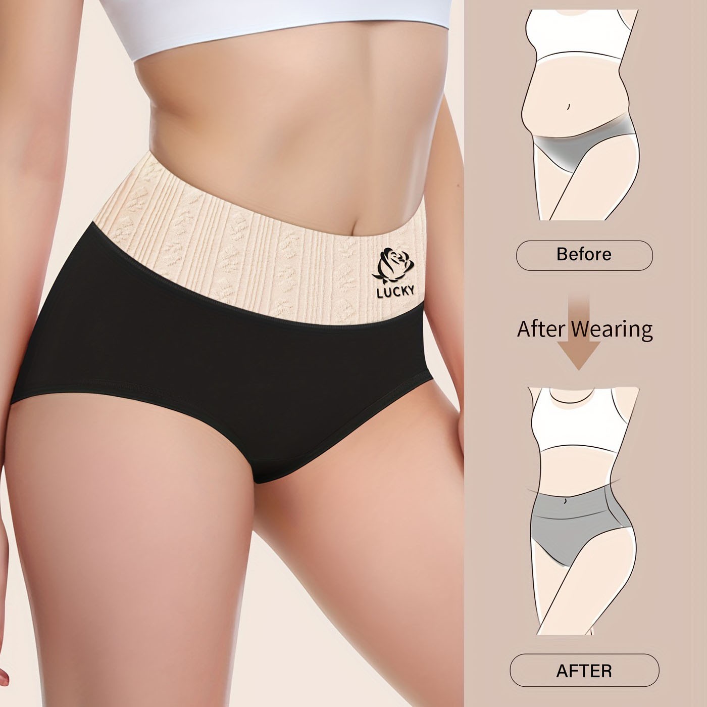 4 Pack Women’s Panties Full Coverage Briefs Jacquard High Rise Cotton Panties