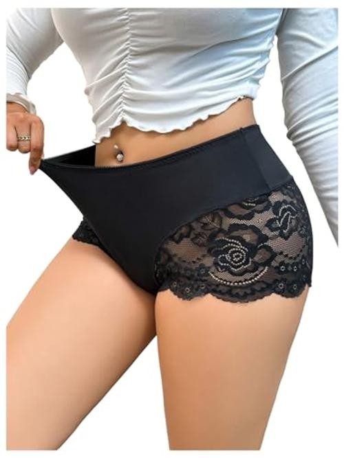Women’s Plus Size Contrast Lace Boyshorts Mid Rise Tummy XX-Large Plus Black
