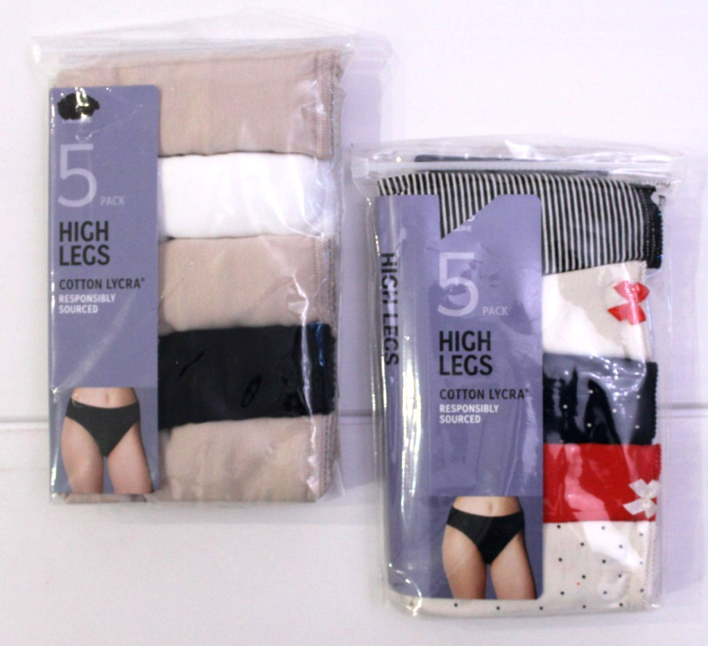 M & S Ladies 2 x 5 Pack Cotton Lycra High Legs Briefs Underwear Knickers Size 14