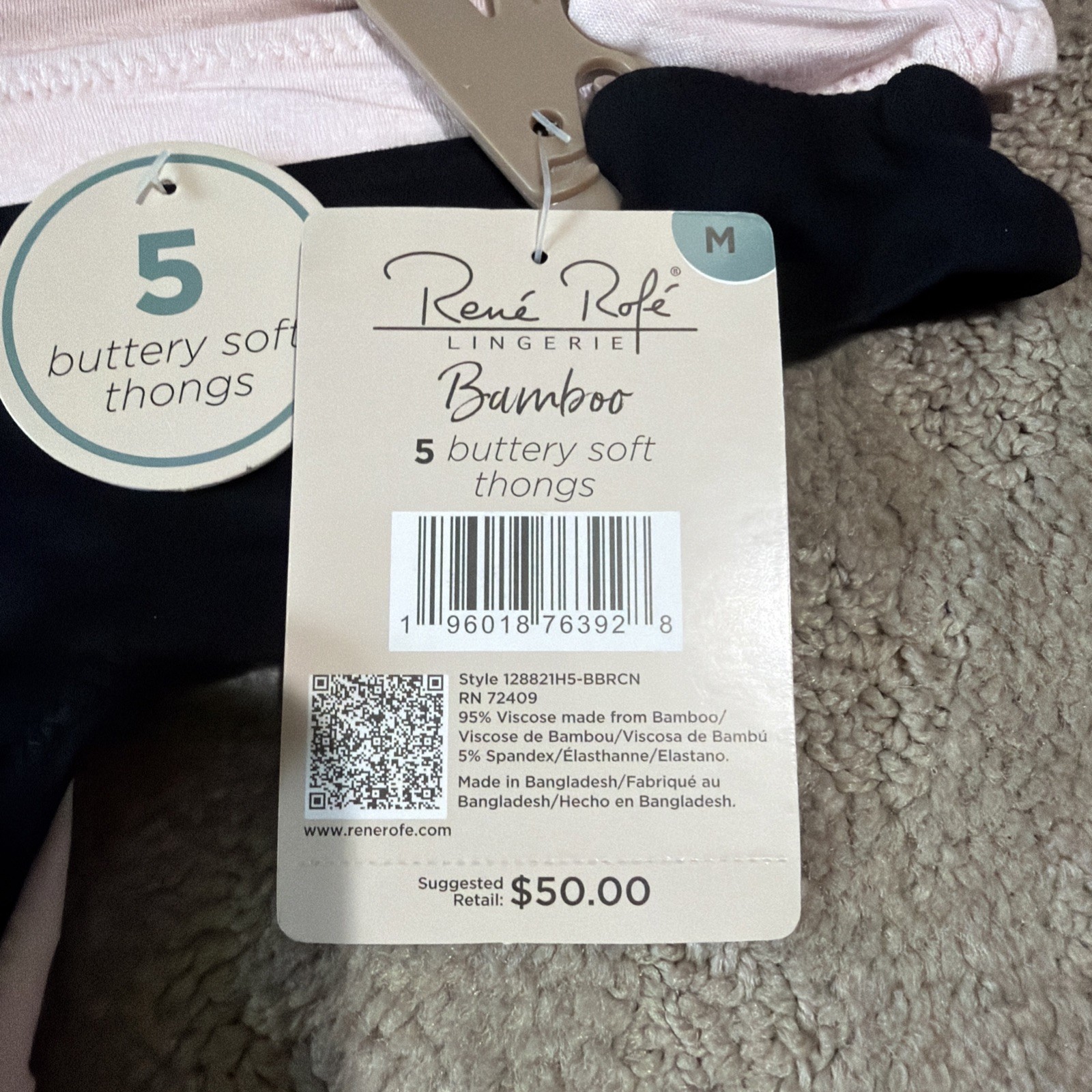Rene Rofe 5pk Bamboo Buttery Soft Thongs/Panties/Underwear. Sz M. NWT!!