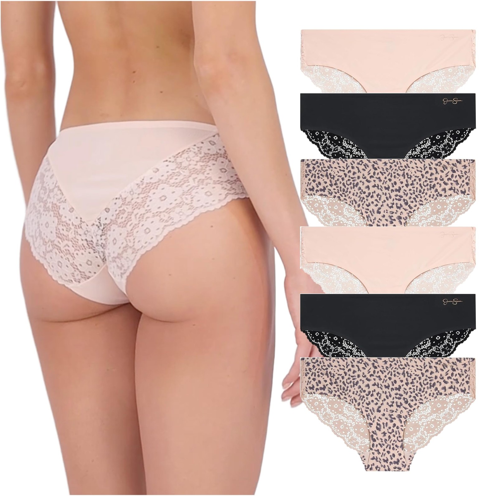 Jessica Simpson Women’s Seamless Underwear Lace Hipster Panties Black Medium