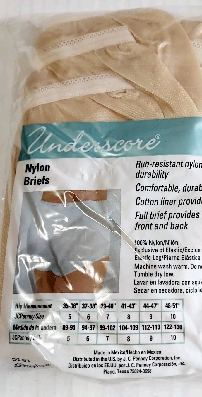 Underscore Womens Sz 7 Large 1 Pack of 3 Nylon Briefs Nude JCP Panties VTG NEW