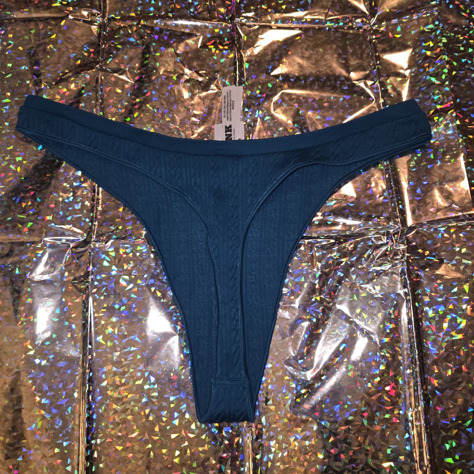 Pink By Victoria Secret Seamless Embroidered Logo Thong String Size XLARGE NWT